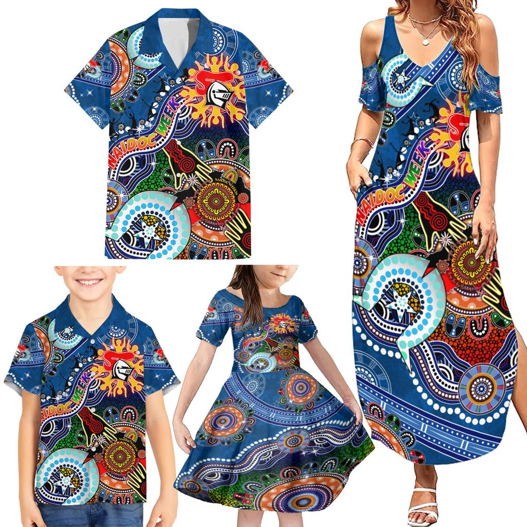 Personalised Knights NAIDOC Week 2024 Family Matching Summer Maxi Dress and Hawaiian Shirt Australia Aboriginal Dot Painting