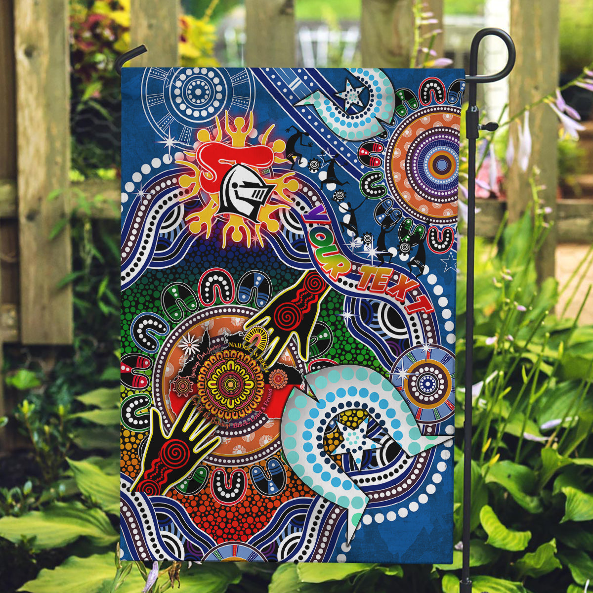 Personalised Knights NAIDOC Week 2024 Garden Flag Australia Aboriginal Dot Painting