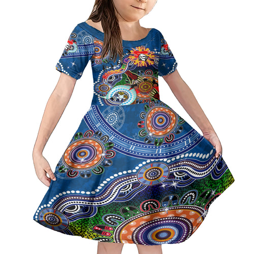 Personalised Knights NAIDOC Week 2024 Kid Short Sleeve Dress Australia Aboriginal Dot Painting