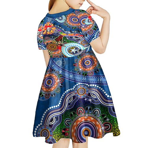 Personalised Knights NAIDOC Week 2024 Kid Short Sleeve Dress Australia Aboriginal Dot Painting