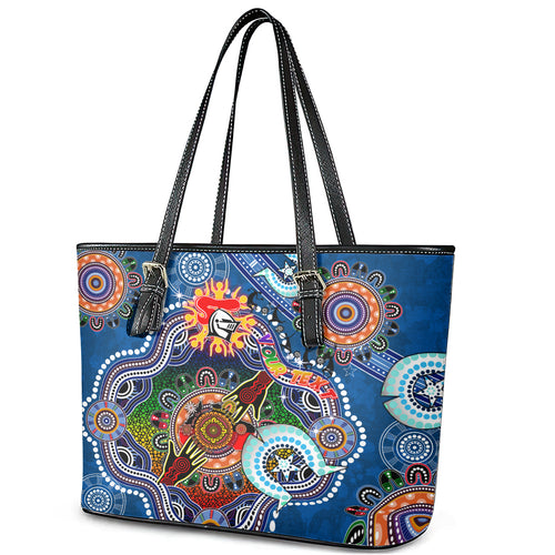 Personalised Knights NAIDOC Week 2024 Leather Tote Bag Australia Aboriginal Dot Painting