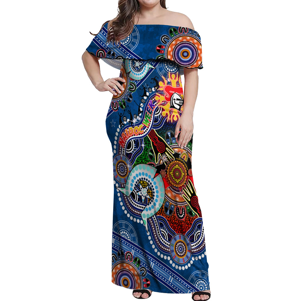 Personalised Knights NAIDOC Week 2024 Off Shoulder Maxi Dress Australia Aboriginal Dot Painting