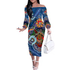 Personalised Knights NAIDOC Week 2024 Off The Shoulder Long Sleeve Dress Australia Aboriginal Dot Painting