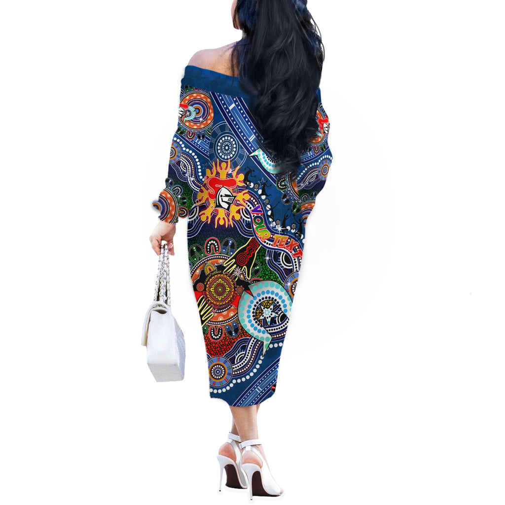 Personalised Knights NAIDOC Week 2024 Off The Shoulder Long Sleeve Dress Australia Aboriginal Dot Painting
