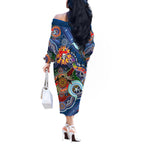 Personalised Knights NAIDOC Week 2024 Off The Shoulder Long Sleeve Dress Australia Aboriginal Dot Painting