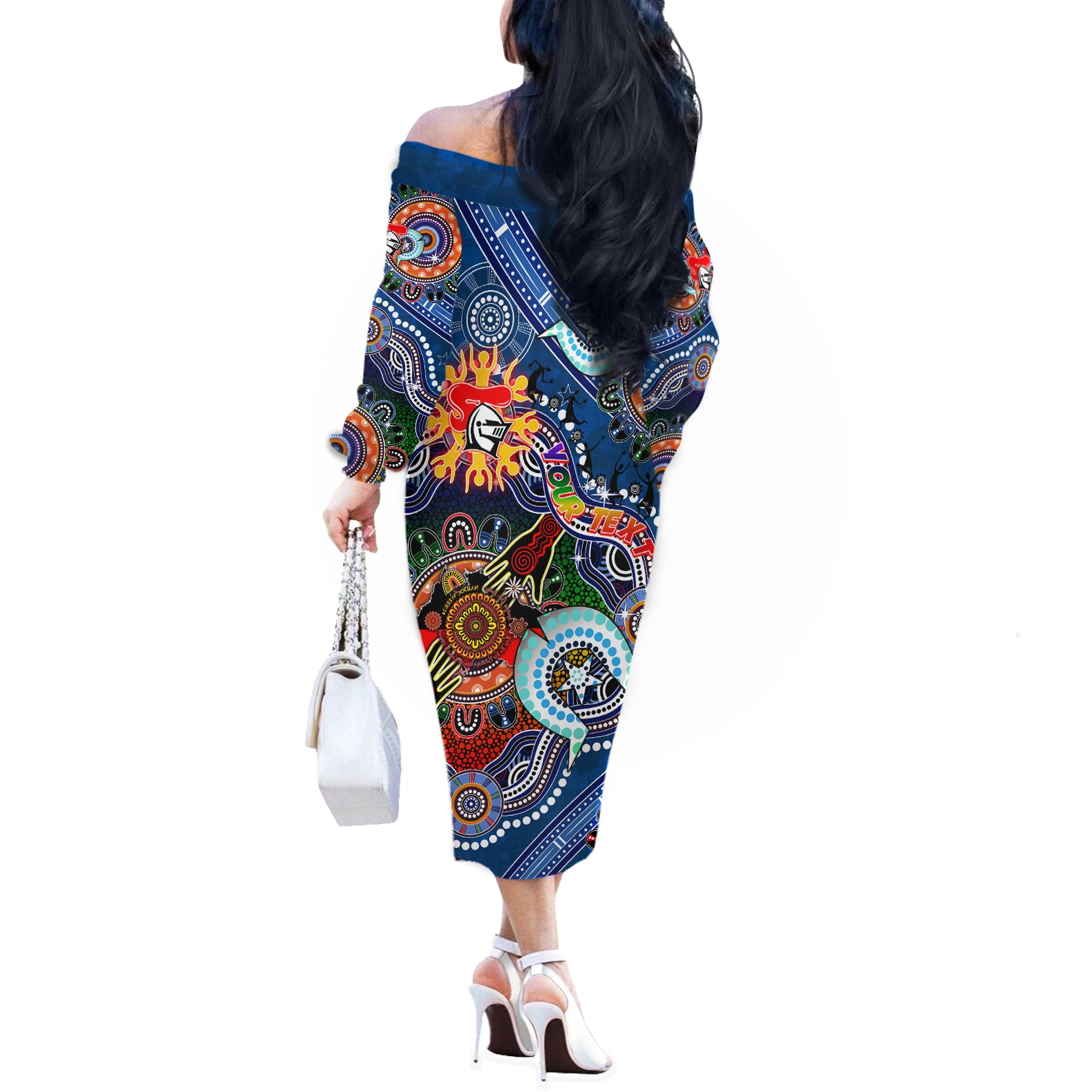 Personalised Knights NAIDOC Week 2024 Off The Shoulder Long Sleeve Dress Australia Aboriginal Dot Painting