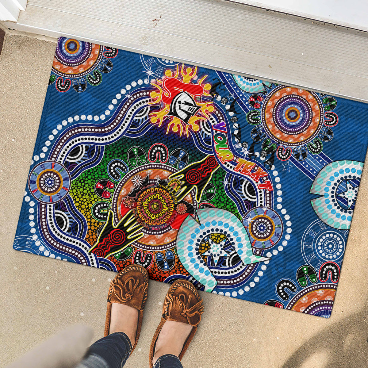 Personalised Knights NAIDOC Week 2024 Rubber Doormat Australia Aboriginal Dot Painting