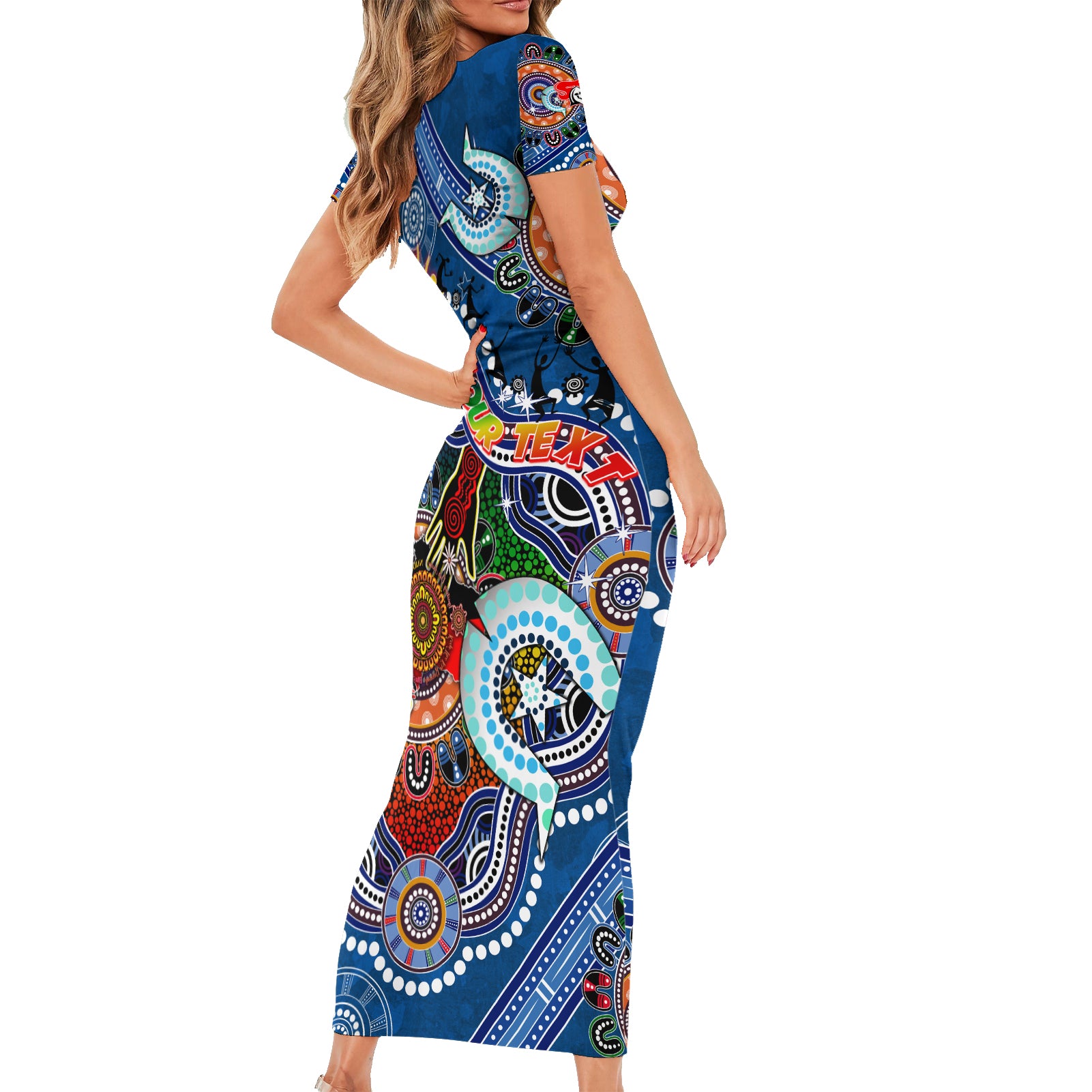 Personalised Knights NAIDOC Week 2024 Short Sleeve Bodycon Dress Australia Aboriginal Dot Painting