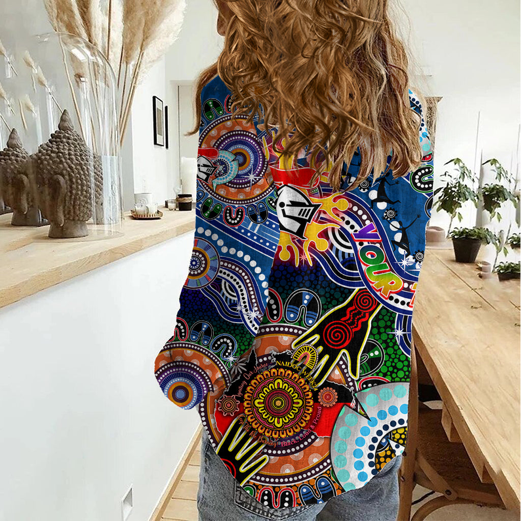 Personalised Knights NAIDOC Week 2024 Women Casual Shirt Australia Aboriginal Dot Painting
