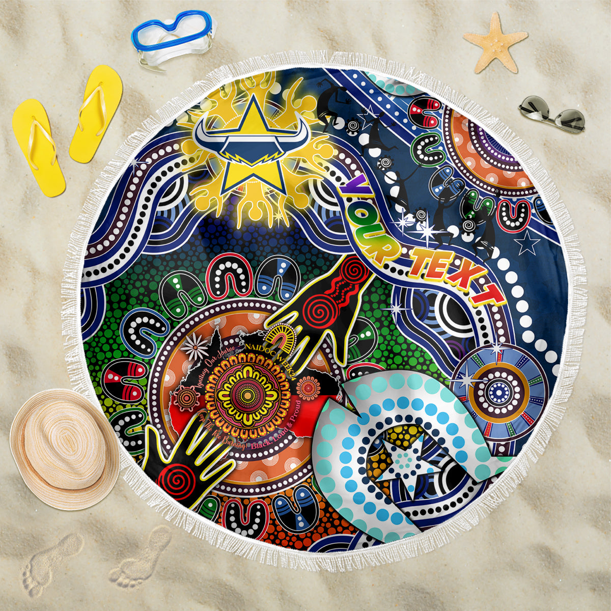 Personalised Cowboys NAIDOC Week 2024 Beach Blanket Australia Aboriginal Dot Painting