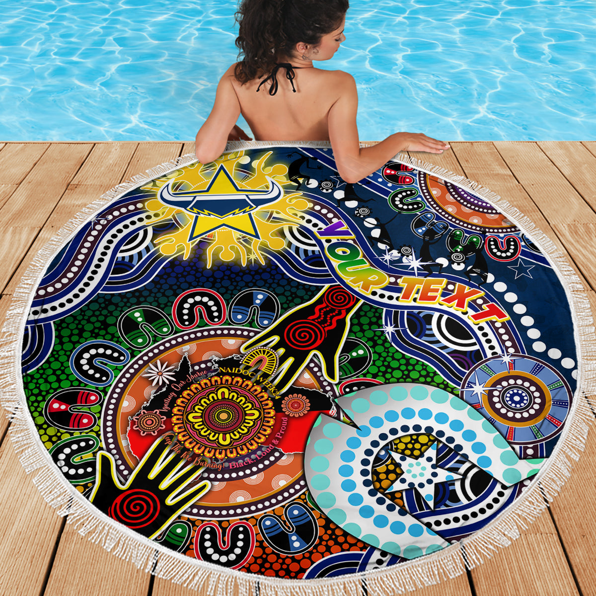 Personalised Cowboys NAIDOC Week 2024 Beach Blanket Australia Aboriginal Dot Painting