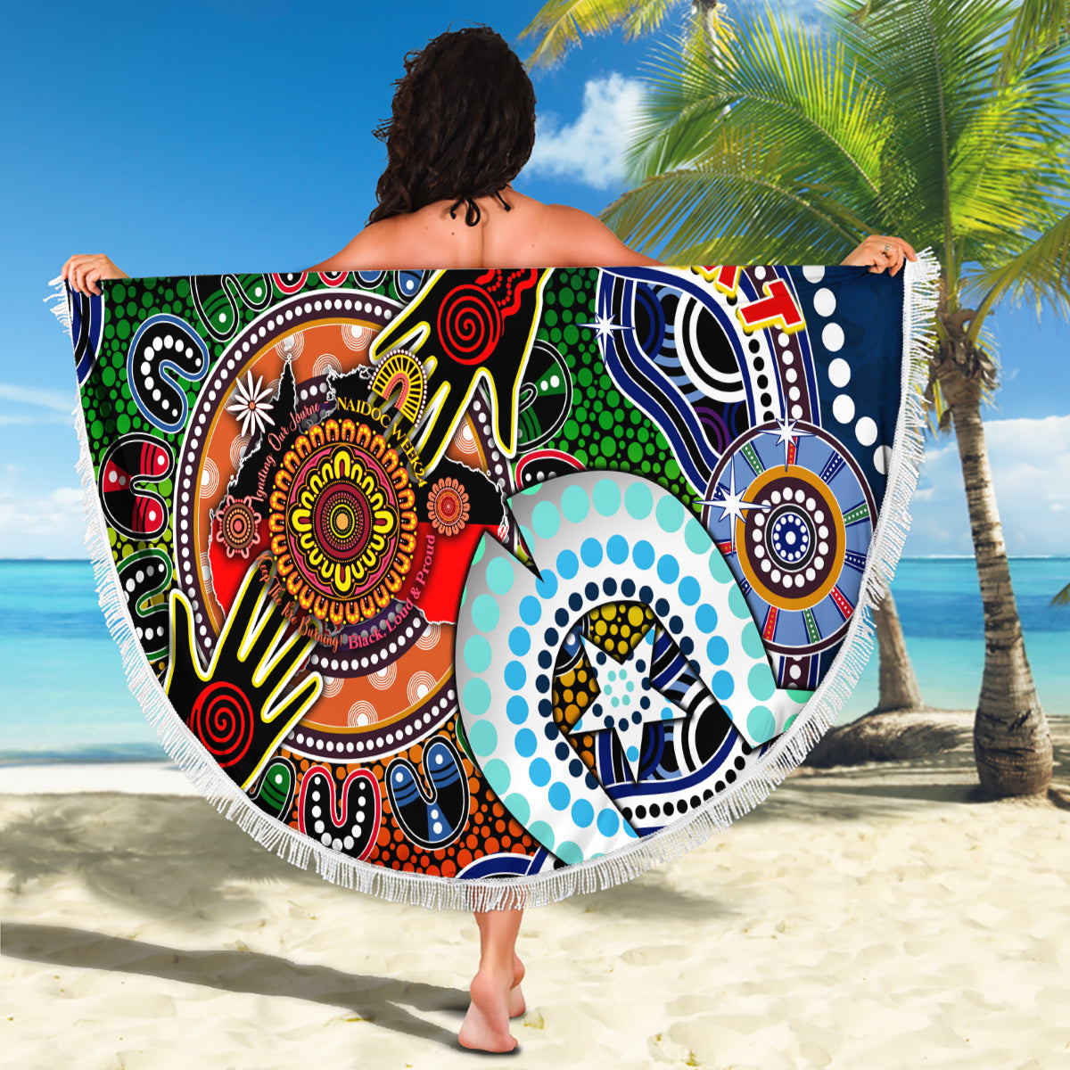 Personalised Cowboys NAIDOC Week 2024 Beach Blanket Australia Aboriginal Dot Painting