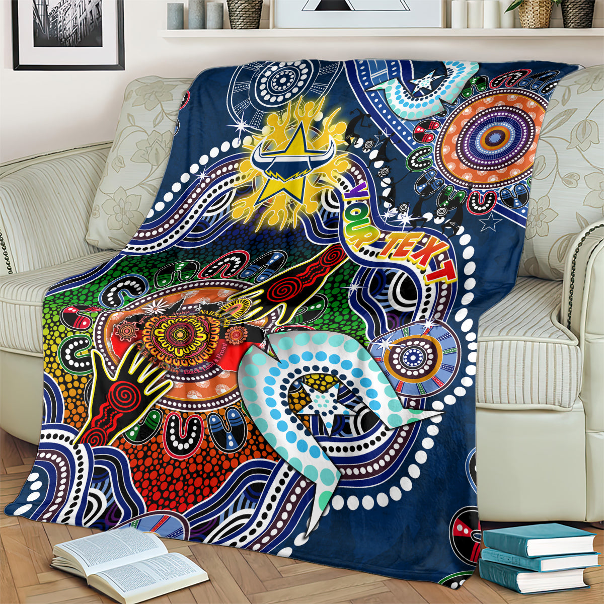 Personalised Cowboys NAIDOC Week 2024 Blanket Australia Aboriginal Dot Painting