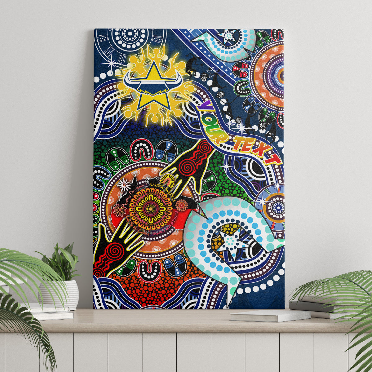 Personalised Cowboys NAIDOC Week 2024 Canvas Wall Art Australia Aboriginal Dot Painting