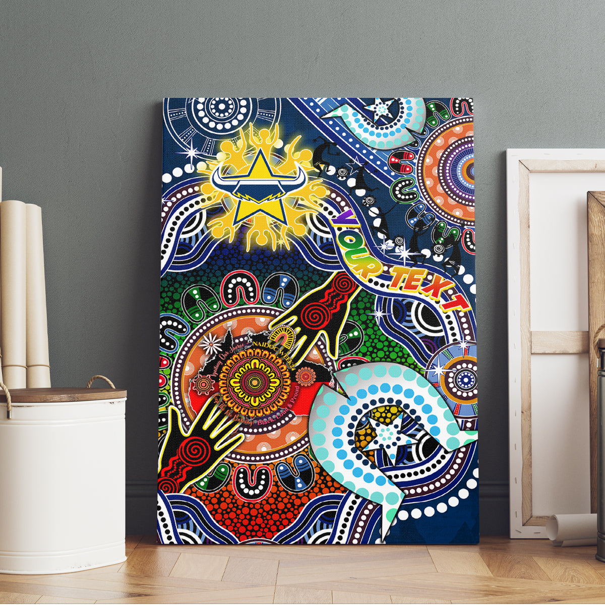 Personalised Cowboys NAIDOC Week 2024 Canvas Wall Art Australia Aboriginal Dot Painting