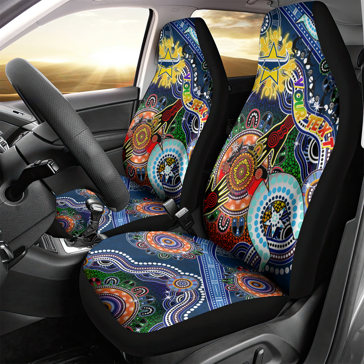 Personalised Cowboys NAIDOC Week 2024 Car Seat Cover Australia Aboriginal Dot Painting