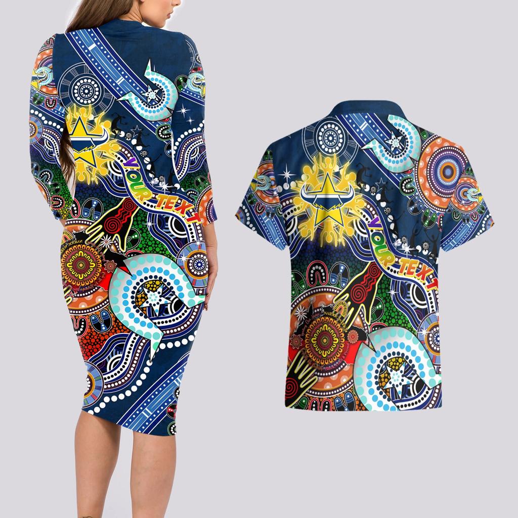 Personalised Cowboys NAIDOC Week 2024 Couples Matching Long Sleeve Bodycon Dress and Hawaiian Shirt Australia Aboriginal Dot Painting