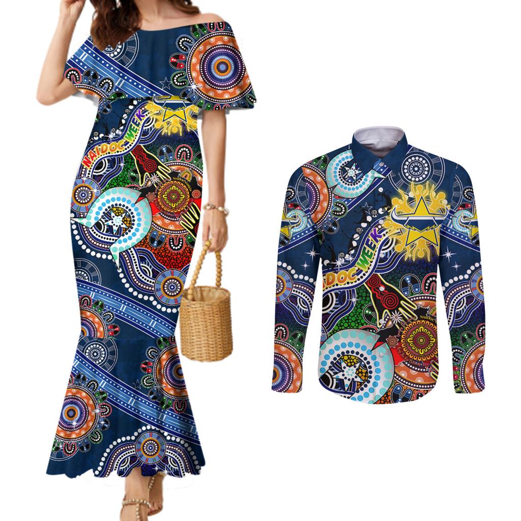 Personalised Cowboys NAIDOC Week 2024 Couples Matching Mermaid Dress and Long Sleeve Button Shirt Australia Aboriginal Dot Painting