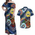 Personalised Cowboys NAIDOC Week 2024 Couples Matching Off Shoulder Maxi Dress and Hawaiian Shirt Australia Aboriginal Dot Painting