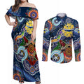 Personalised Cowboys NAIDOC Week 2024 Couples Matching Off Shoulder Maxi Dress and Long Sleeve Button Shirt Australia Aboriginal Dot Painting