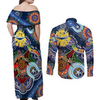 Personalised Cowboys NAIDOC Week 2024 Couples Matching Off Shoulder Maxi Dress and Long Sleeve Button Shirt Australia Aboriginal Dot Painting