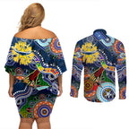 Personalised Cowboys NAIDOC Week 2024 Couples Matching Off Shoulder Short Dress and Long Sleeve Button Shirt Australia Aboriginal Dot Painting