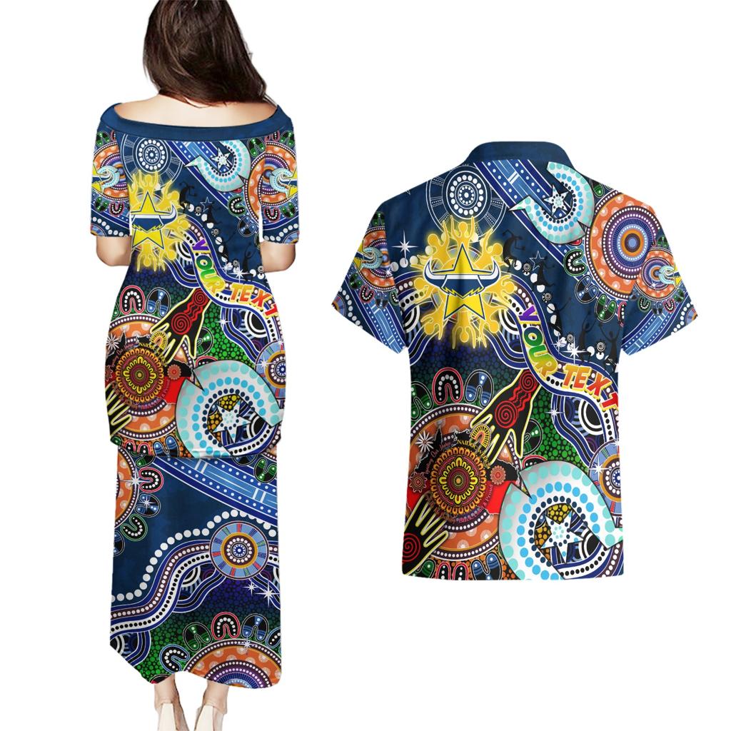 Personalised Cowboys NAIDOC Week 2024 Couples Matching Puletasi and Hawaiian Shirt Australia Aboriginal Dot Painting