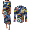 Personalised Cowboys NAIDOC Week 2024 Couples Matching Puletasi and Long Sleeve Button Shirt Australia Aboriginal Dot Painting