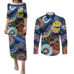 Personalised Cowboys NAIDOC Week 2024 Couples Matching Puletasi and Long Sleeve Button Shirt Australia Aboriginal Dot Painting