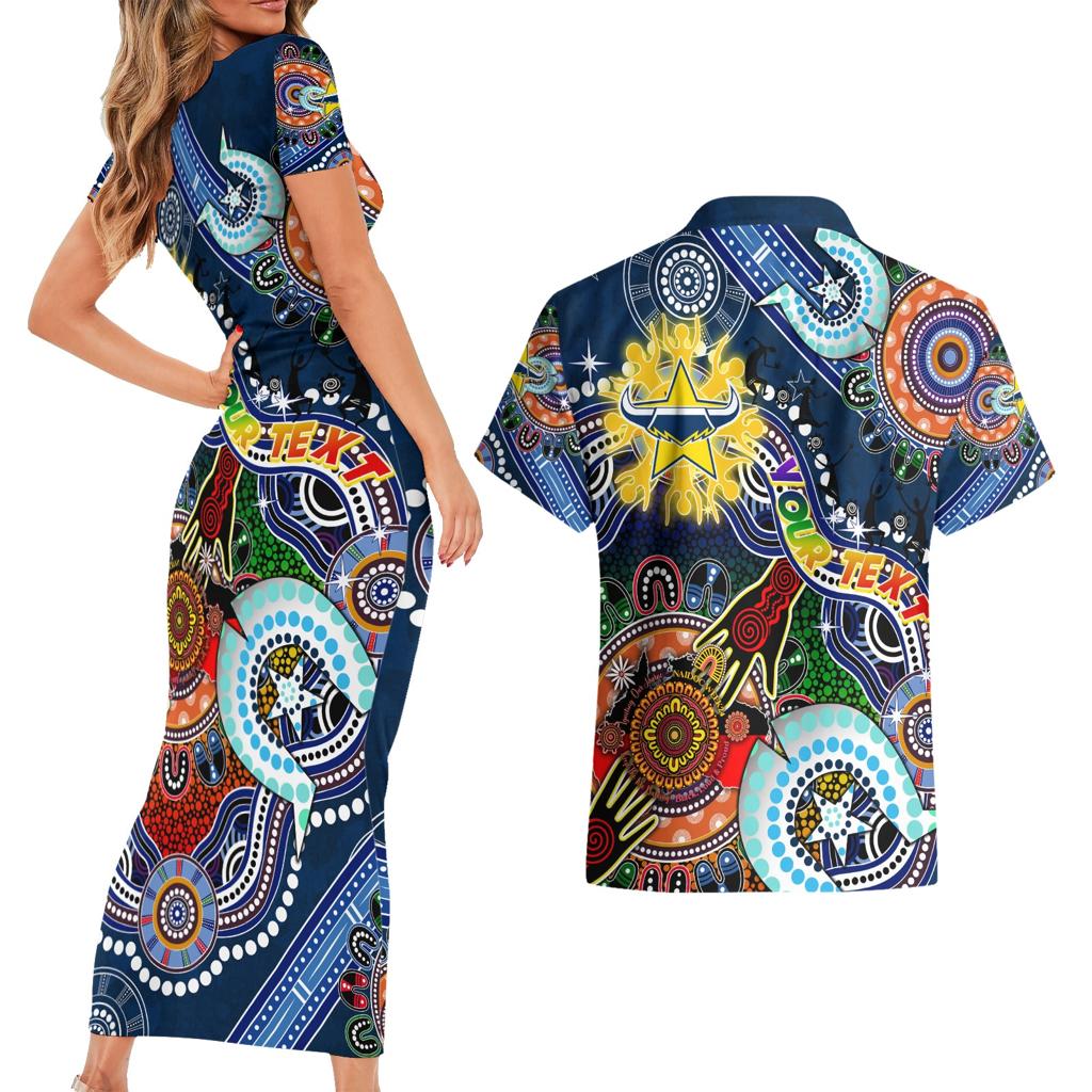 Personalised Cowboys NAIDOC Week 2024 Couples Matching Short Sleeve Bodycon Dress and Hawaiian Shirt Australia Aboriginal Dot Painting