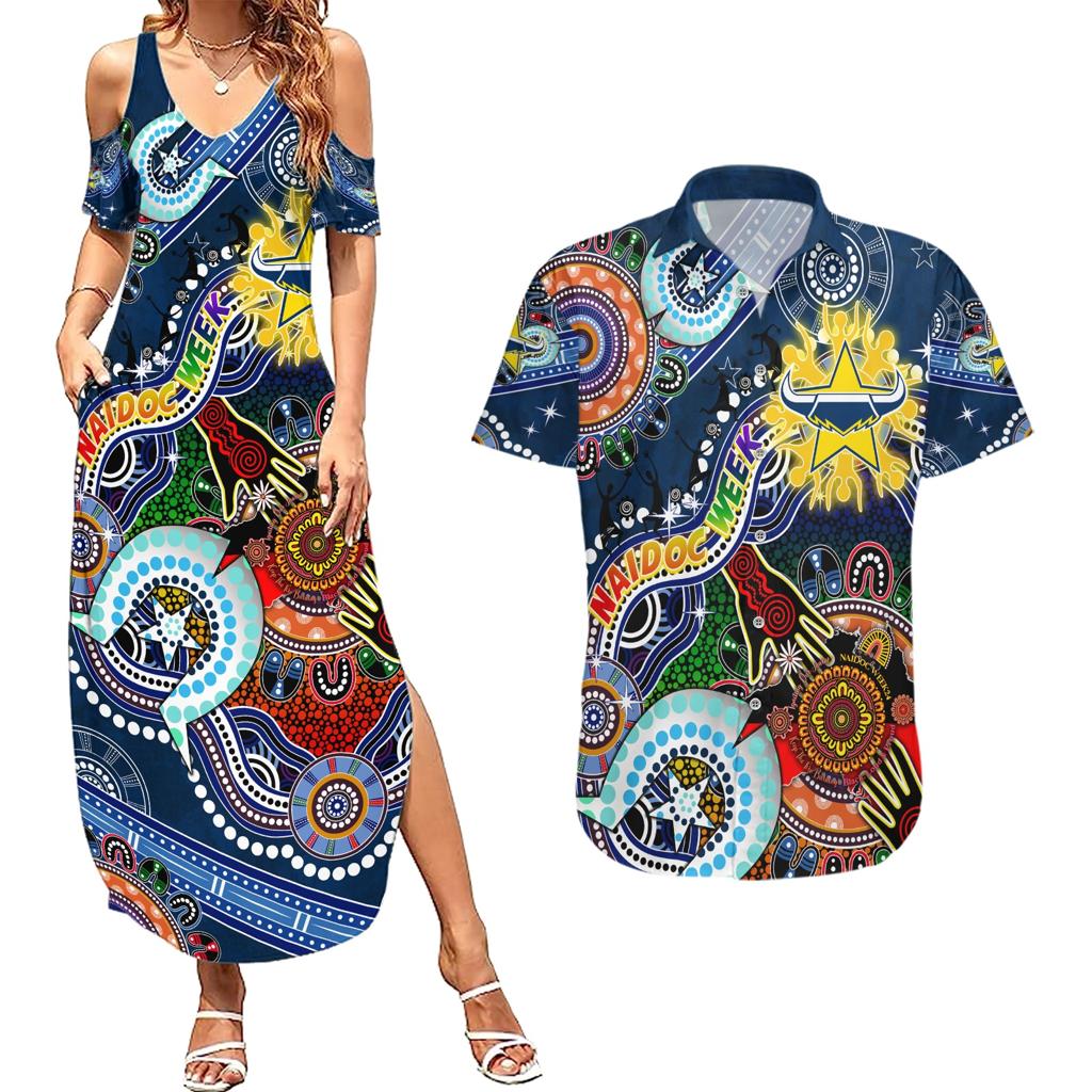 Personalised Cowboys NAIDOC Week 2024 Couples Matching Summer Maxi Dress and Hawaiian Shirt Australia Aboriginal Dot Painting