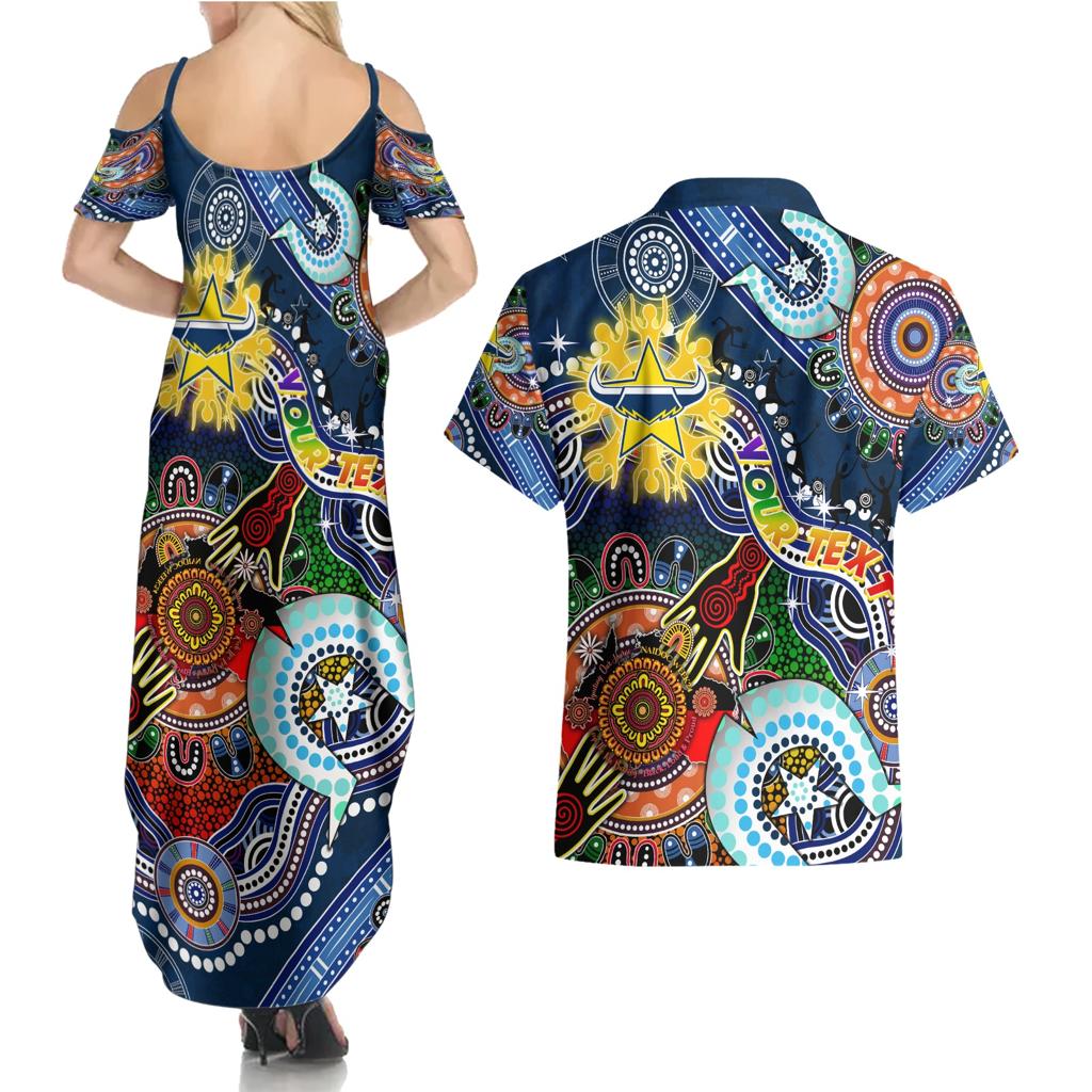 Personalised Cowboys NAIDOC Week 2024 Couples Matching Summer Maxi Dress and Hawaiian Shirt Australia Aboriginal Dot Painting