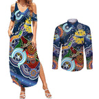 Personalised Cowboys NAIDOC Week 2024 Couples Matching Summer Maxi Dress and Long Sleeve Button Shirt Australia Aboriginal Dot Painting