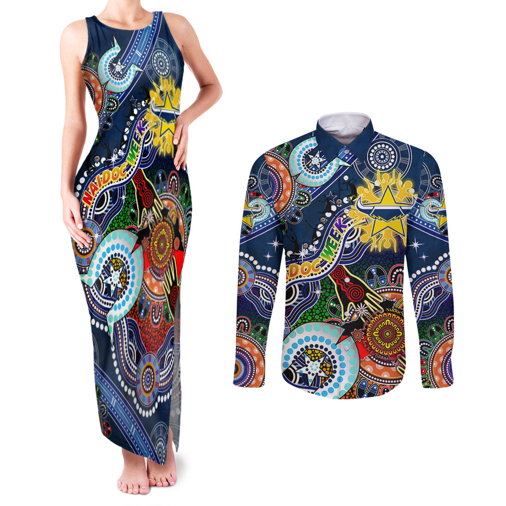 Personalised Cowboys NAIDOC Week 2024 Couples Matching Tank Maxi Dress and Long Sleeve Button Shirt Australia Aboriginal Dot Painting