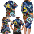 Personalised Cowboys NAIDOC Week 2024 Family Matching Long Sleeve Bodycon Dress and Hawaiian Shirt Australia Aboriginal Dot Painting