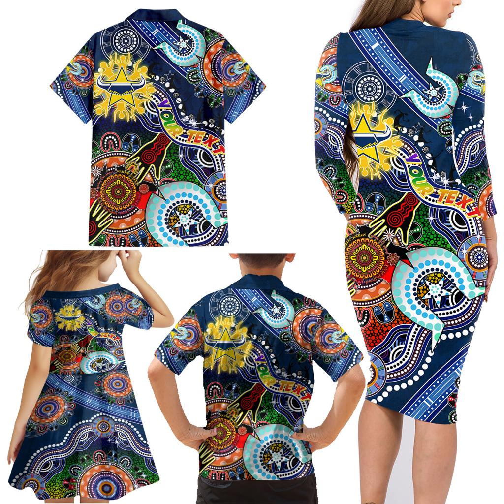 Personalised Cowboys NAIDOC Week 2024 Family Matching Long Sleeve Bodycon Dress and Hawaiian Shirt Australia Aboriginal Dot Painting
