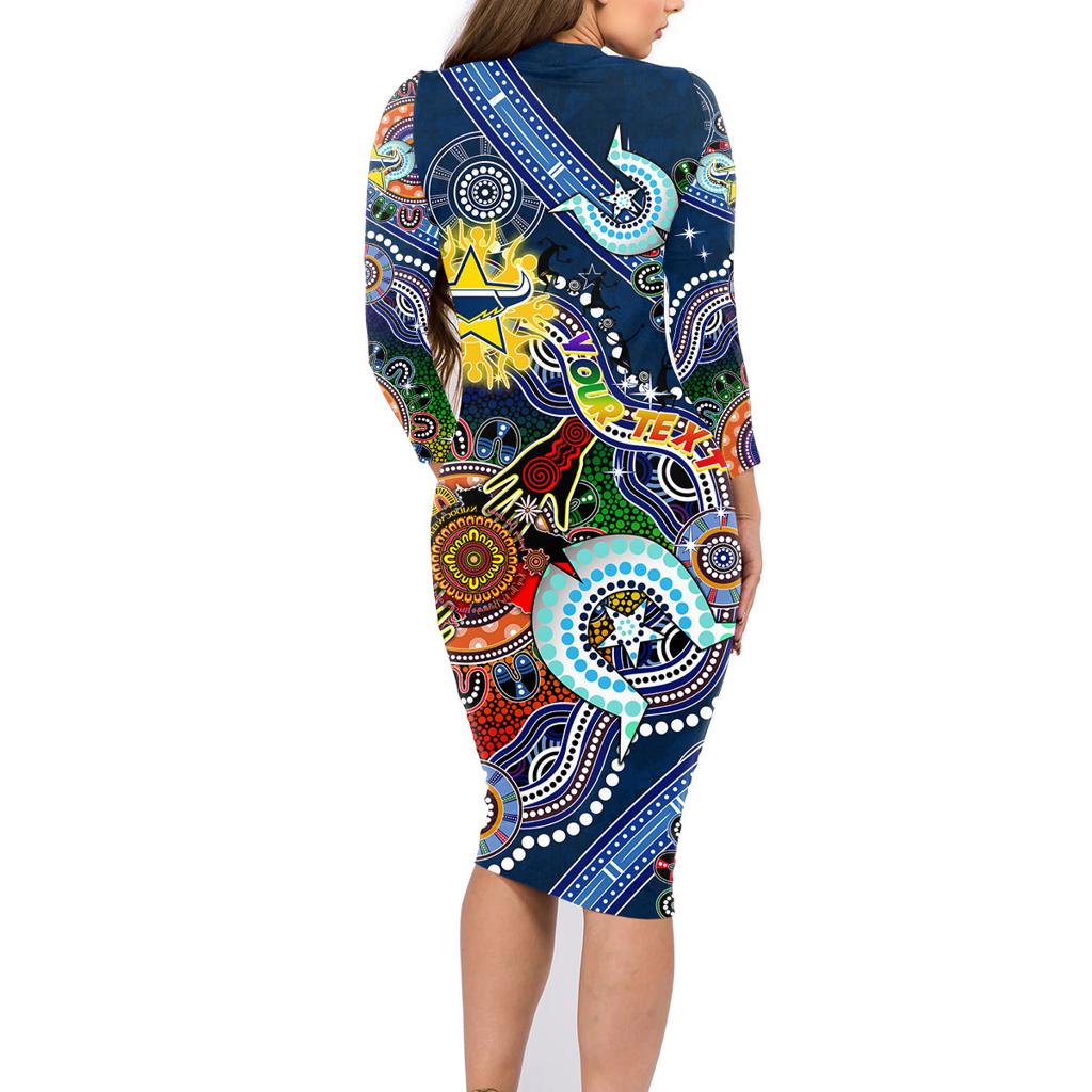 Personalised Cowboys NAIDOC Week 2024 Family Matching Long Sleeve Bodycon Dress and Hawaiian Shirt Australia Aboriginal Dot Painting