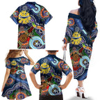 Personalised Cowboys NAIDOC Week 2024 Family Matching Off The Shoulder Long Sleeve Dress and Hawaiian Shirt Australia Aboriginal Dot Painting