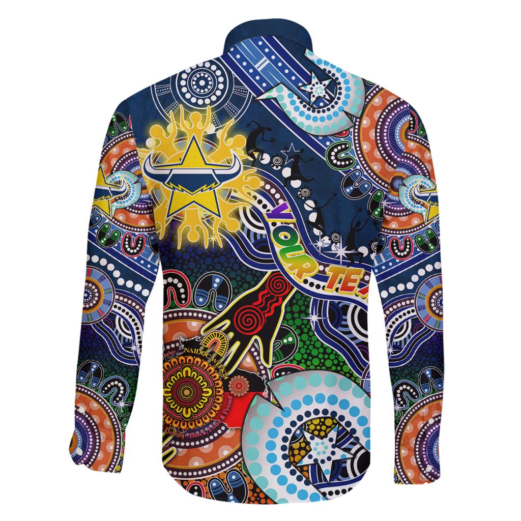 Personalised Cowboys NAIDOC Week 2024 Family Matching Off The Shoulder Long Sleeve Dress and Hawaiian Shirt Australia Aboriginal Dot Painting