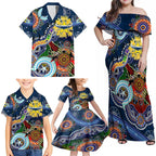 Personalised Cowboys NAIDOC Week 2024 Family Matching Off Shoulder Maxi Dress and Hawaiian Shirt Australia Aboriginal Dot Painting