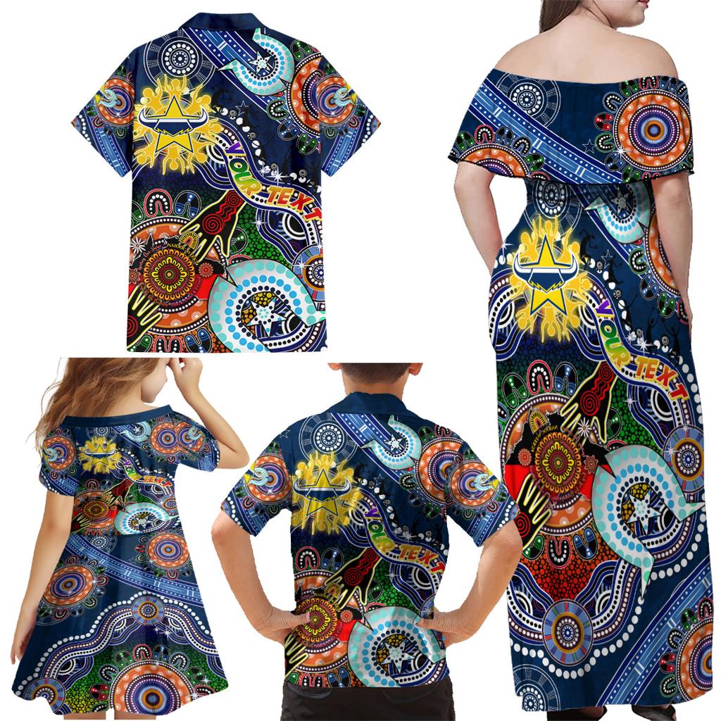 Personalised Cowboys NAIDOC Week 2024 Family Matching Off Shoulder Maxi Dress and Hawaiian Shirt Australia Aboriginal Dot Painting