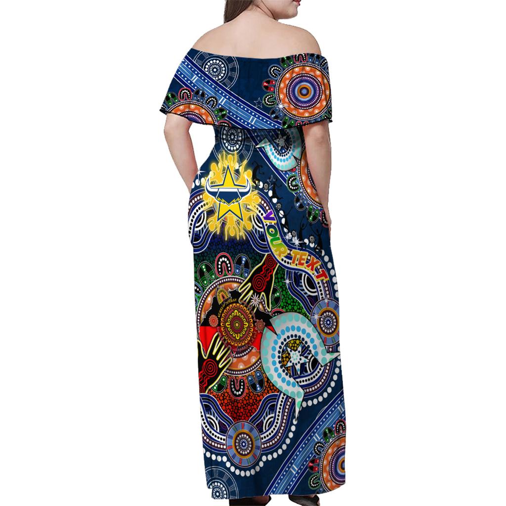 Personalised Cowboys NAIDOC Week 2024 Family Matching Off Shoulder Maxi Dress and Hawaiian Shirt Australia Aboriginal Dot Painting