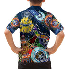 Personalised Cowboys NAIDOC Week 2024 Family Matching Off Shoulder Short Dress and Hawaiian Shirt Australia Aboriginal Dot Painting