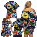 Personalised Cowboys NAIDOC Week 2024 Family Matching Off Shoulder Short Dress and Hawaiian Shirt Australia Aboriginal Dot Painting