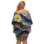 Personalised Cowboys NAIDOC Week 2024 Family Matching Off Shoulder Short Dress and Hawaiian Shirt Australia Aboriginal Dot Painting