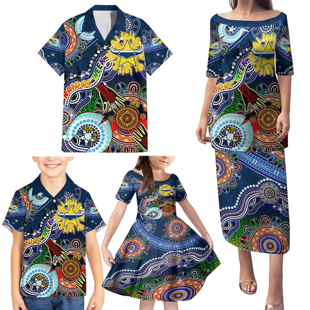 Personalised Cowboys NAIDOC Week 2024 Family Matching Puletasi and Hawaiian Shirt Australia Aboriginal Dot Painting