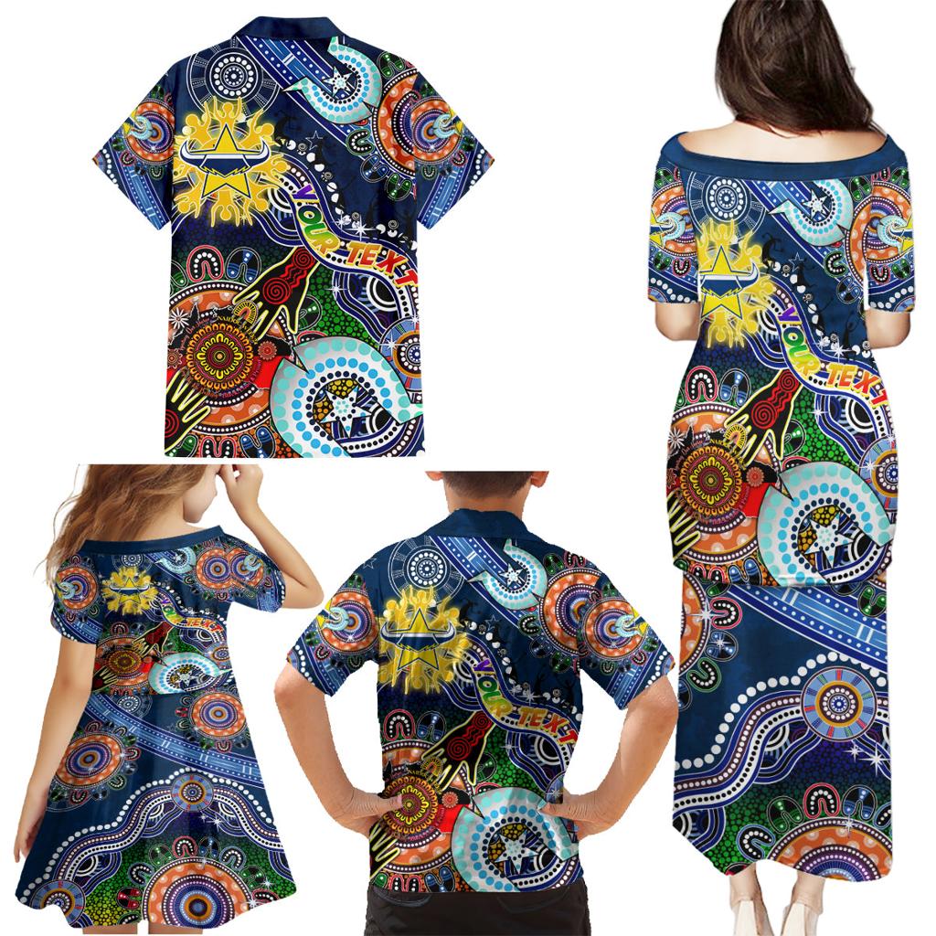 Personalised Cowboys NAIDOC Week 2024 Family Matching Puletasi and Hawaiian Shirt Australia Aboriginal Dot Painting