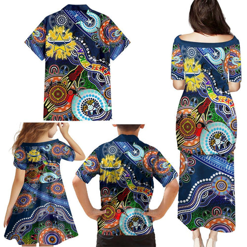 Personalised Cowboys NAIDOC Week 2024 Family Matching Puletasi and Hawaiian Shirt Australia Aboriginal Dot Painting