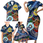 Personalised Cowboys NAIDOC Week 2024 Family Matching Short Sleeve Bodycon Dress and Hawaiian Shirt Australia Aboriginal Dot Painting