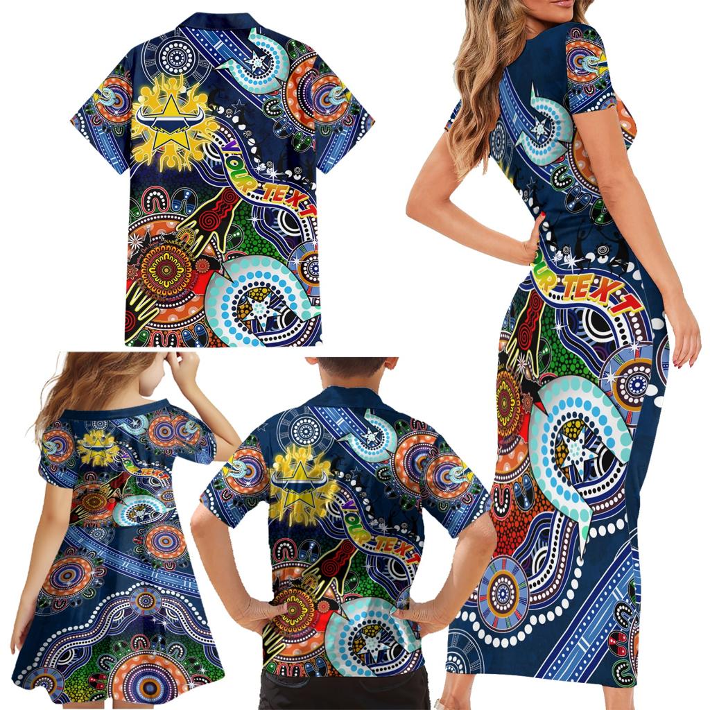 Personalised Cowboys NAIDOC Week 2024 Family Matching Short Sleeve Bodycon Dress and Hawaiian Shirt Australia Aboriginal Dot Painting